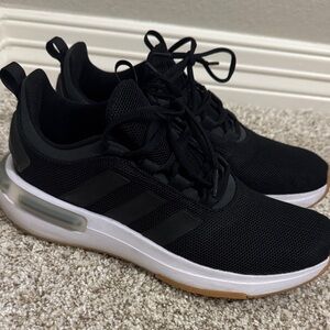 Adidas Black Cloudfoam Sneakers with White and Tan Accents US 10